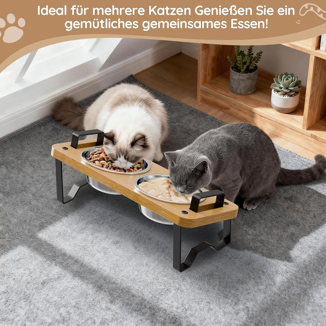 Futternapf Katze erhöht 2 Näpfe - Katzen Futterstation 2er Set Höhenverstellbar, Fressnapf Futterbar