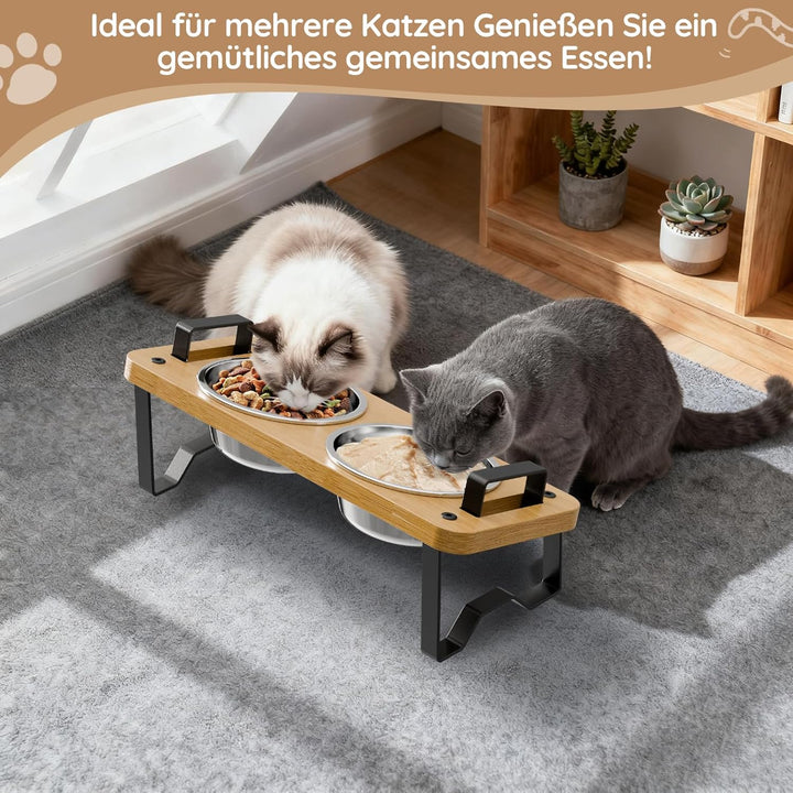 Futternapf Katze erhöht 2 Näpfe - Katzen Futterstation 2er Set Höhenverstellbar, Fressnapf Futterbar