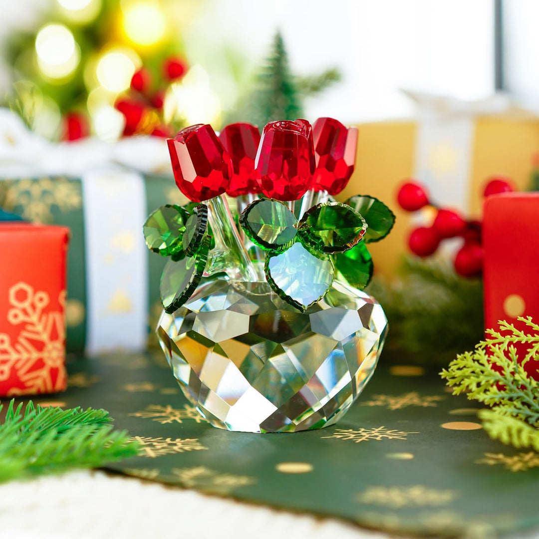 H&D Deko-Blumenstrauss aus Kristallglas rote Rosen mit Geschenkbox, Rot