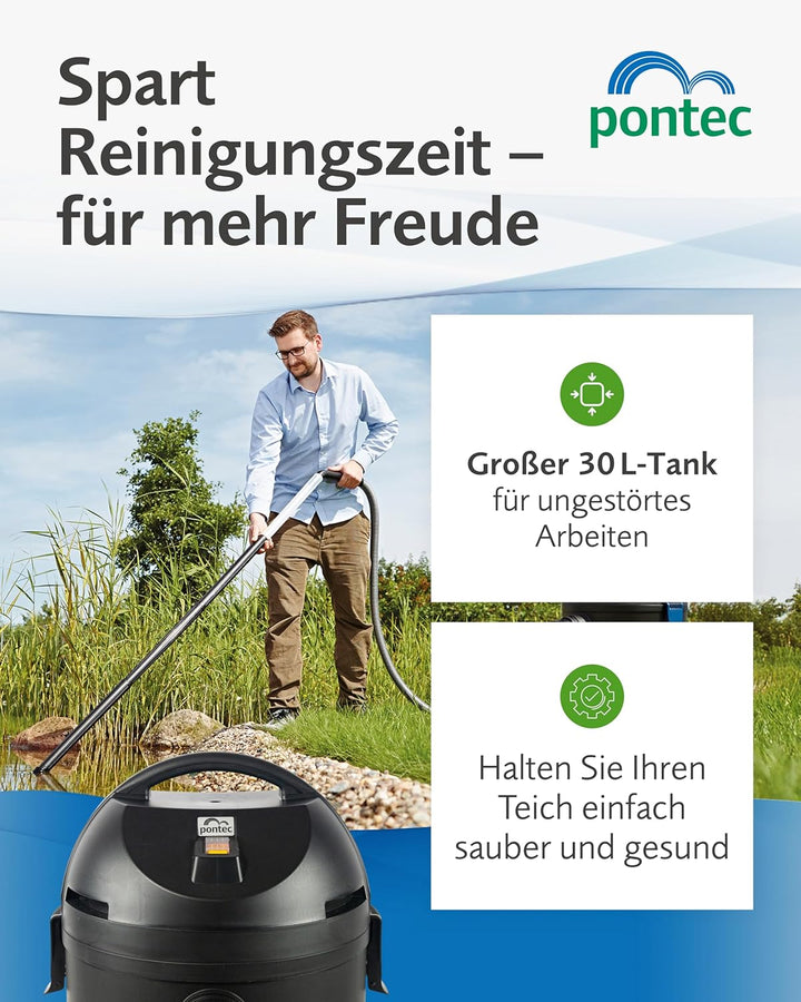 Pontec 50754 PondoMatic 1400 W, 3000 l/h - Teichschlamm-Sauger zur einfachen und effektiven Säuberun