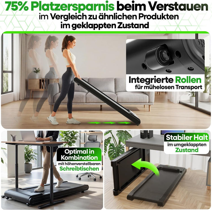 NEU Tretmann Walking Pad mit Steigung klappbar – extra leise [LongLife Laufdeck] mit App bis 150 kg