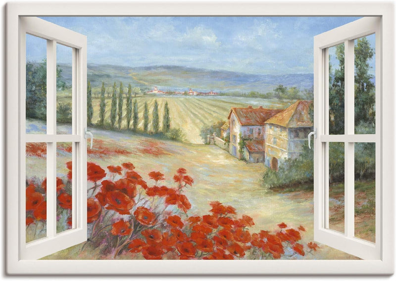 ARTland Leinwandbilder Bild Leinwand Wandbilder 100x70 cm Fensterblick Landschaft Toskana Italien Mo