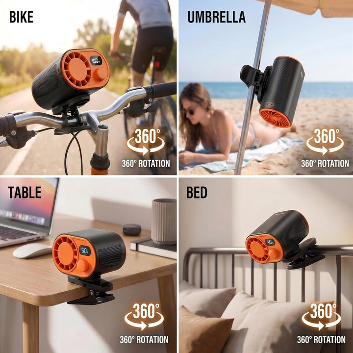WHATOOK Tragbarer Gürtelventilator: 1-100 Stufenlose Geschwindigkeitsregelung Clip Fan mit 360° Dreh