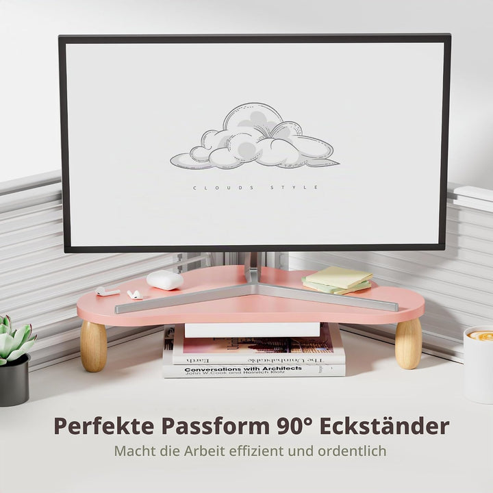 AFOOYO Monitorständer, Wolkenform, stabiles Holz, Computer-Monitorständer mit Schublade, Mehrzweck-S