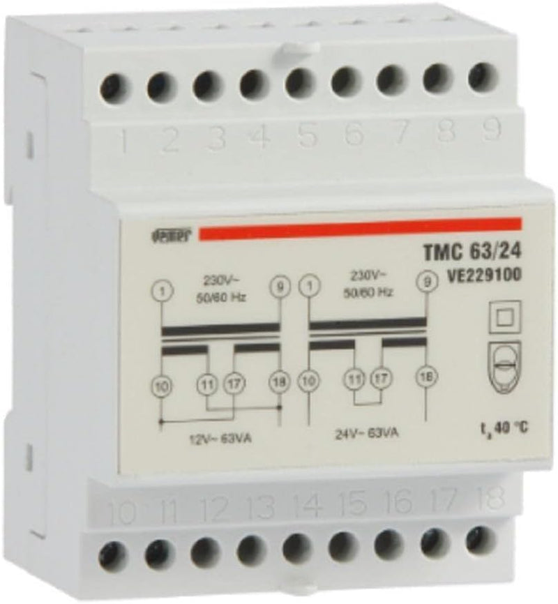 VEMER VE229100 TMC 63/24 - Trafo für Hutschienen mit Primärspannung 230V, Sekundärspannung 12-24V un
