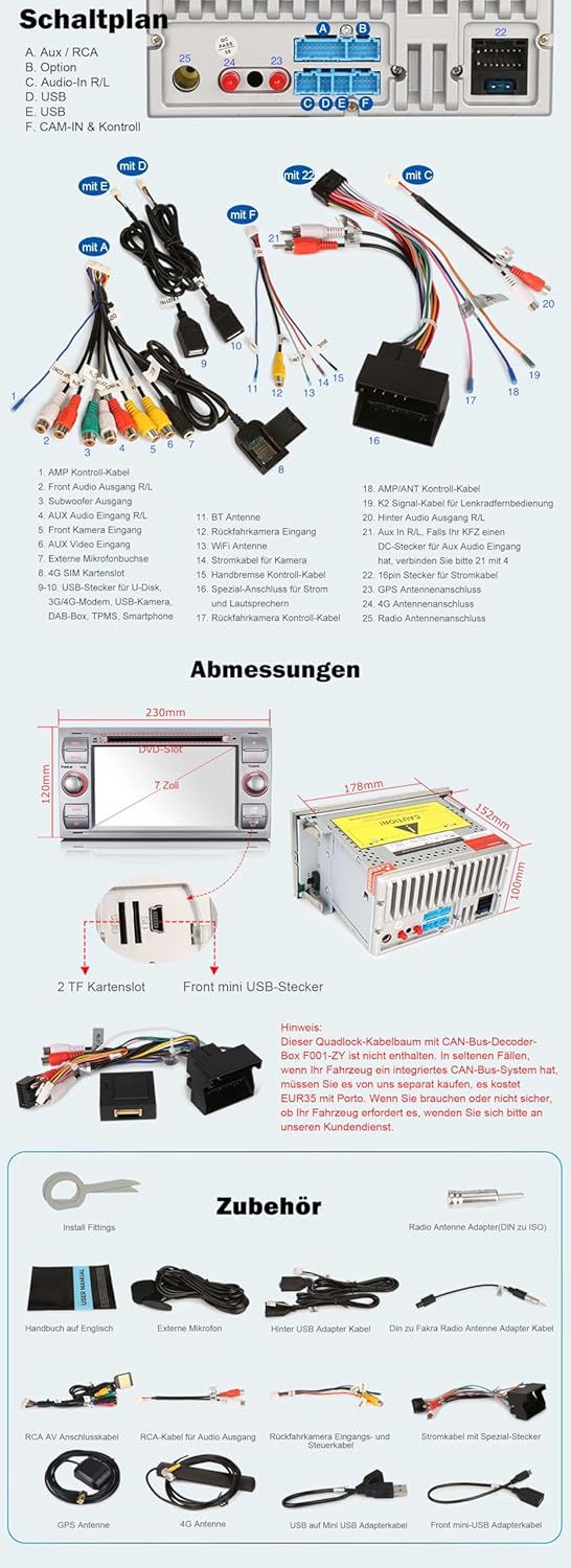 Erisin Qualcomm 8-Kern 4GB+64GB Android 14 Autoradio mit CD Player für Ford Focus Fiesta C-Max S-Max