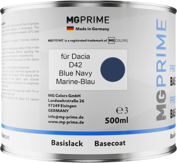 MG PRIME Autolack Set Dose spritzfertig für Dacia D42 Blue Navy/Marine-Blau Basislack + 2K Klarlack