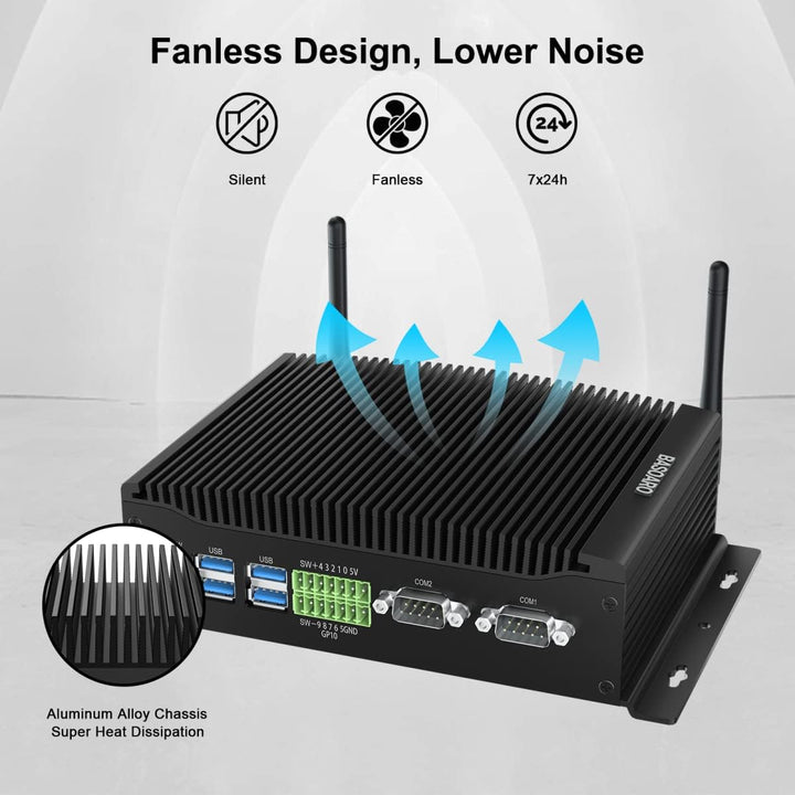 BASOARO Mini Industrie PC, Lüfterloser Mini PC Core i5 8260U, Mini PC Windows 11, Gigabit Ethernet,