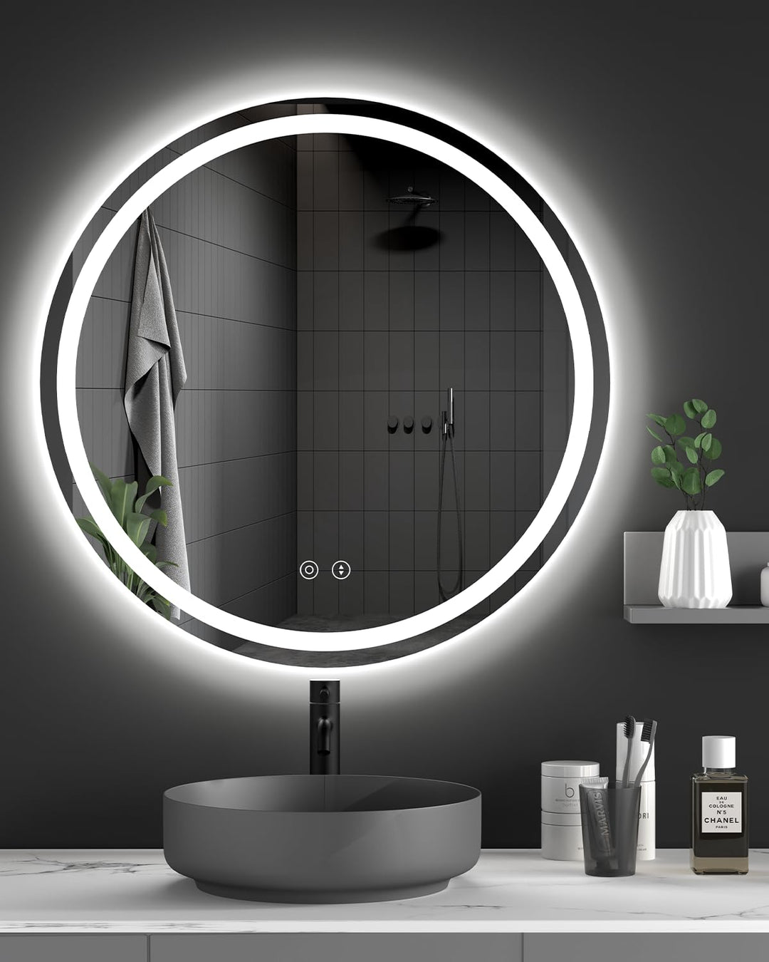 Badspiegel Rund mit Beleuchtung Dripex Led Spiegel mit Touch-Schalter, Dimmbar, 3 Lichtfarbe Einstel