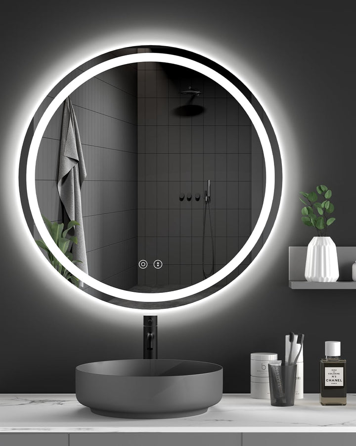 Badspiegel Rund mit Beleuchtung Dripex Led Spiegel mit Touch-Schalter, Dimmbar, 3 Lichtfarbe Einstel