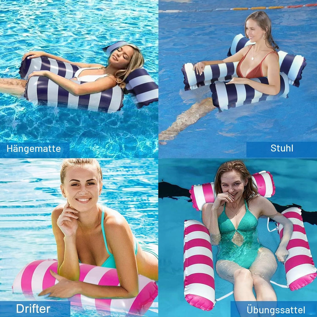 2 Stück Aufblasbare Wasserhängematte Schwimmbett, 4 in 1 Luftmatratze Pool, Wasser Hängematte, Pool
