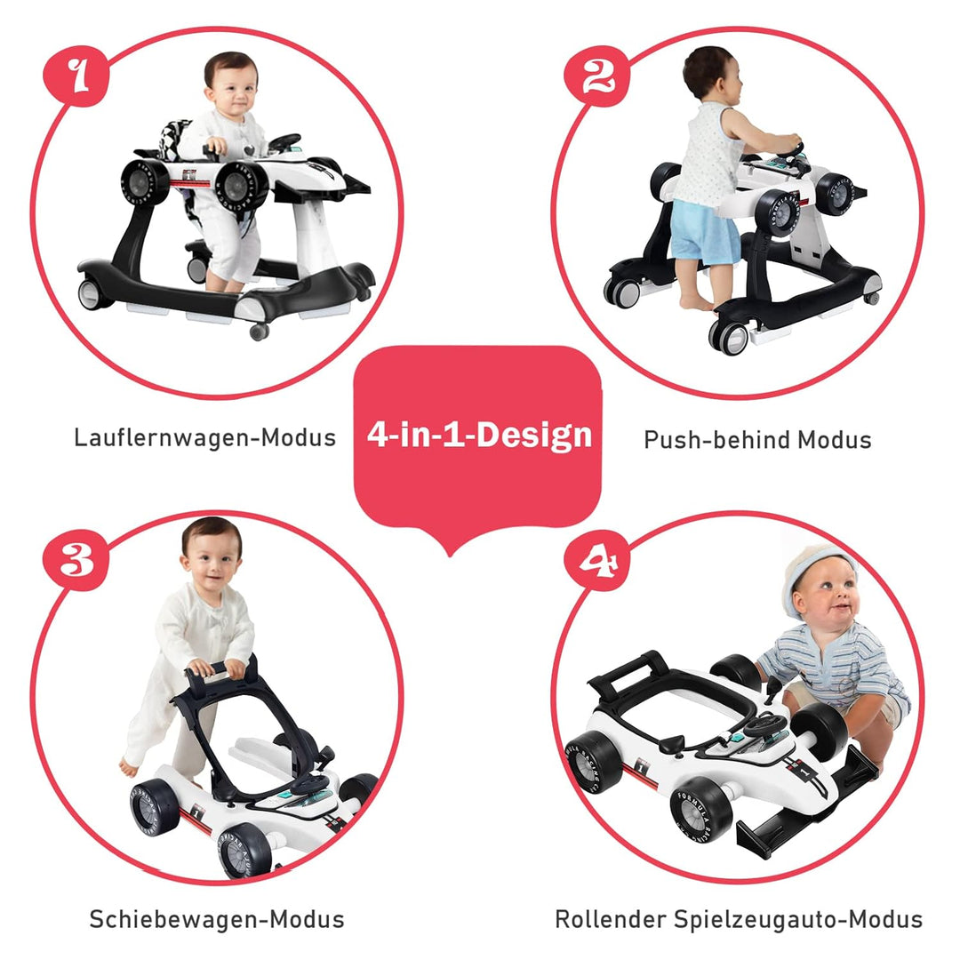 COSTWAY 4 in 1 Lauflernhilfe, Lauflernwagen klappbar mit einstellbarer Höhe & Geschwindigkeit, Baby