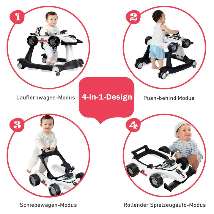COSTWAY 4 in 1 Lauflernhilfe, Lauflernwagen klappbar mit einstellbarer Höhe & Geschwindigkeit, Baby