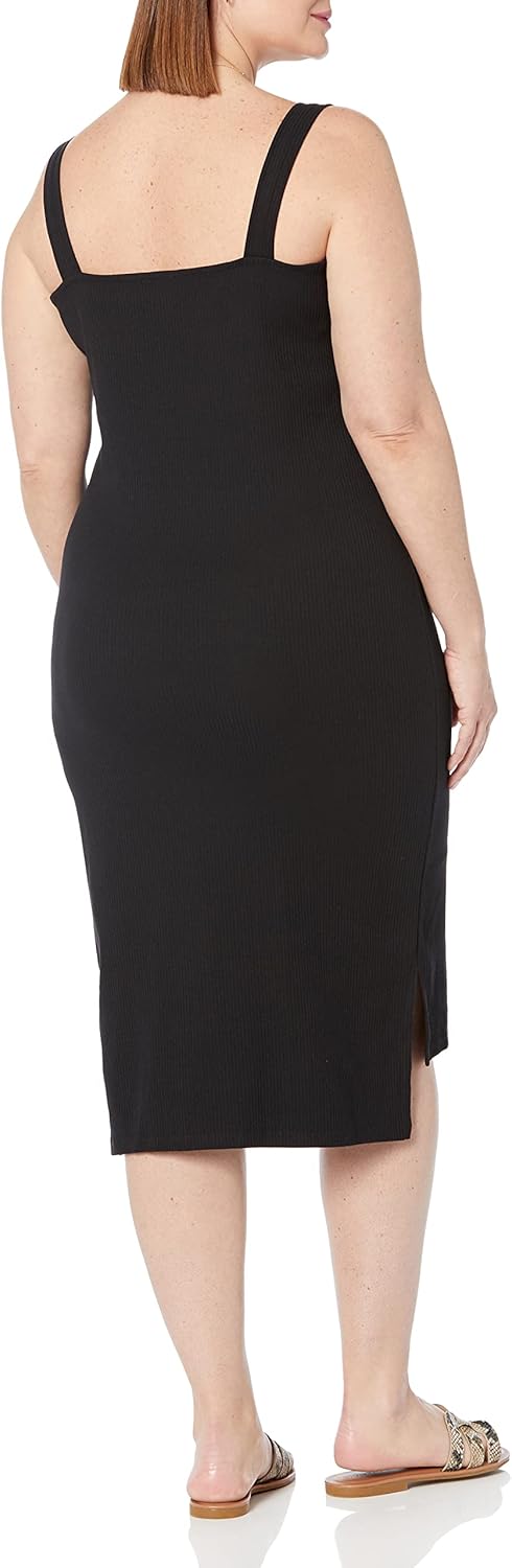 The Drop Damen Amelia Midi-Trägerkleid, enganliegend, gerader Ausschnitt XS Schwarz, XS Schwarz