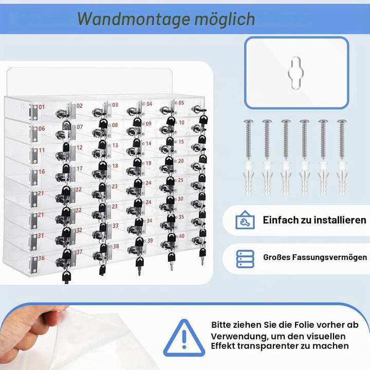 LVRUIEDS Handyaufbewahrung, Persönliche Aufbewahrungsbox Mit 12/15/20/25/30/40 Steckplätzen, Transpa