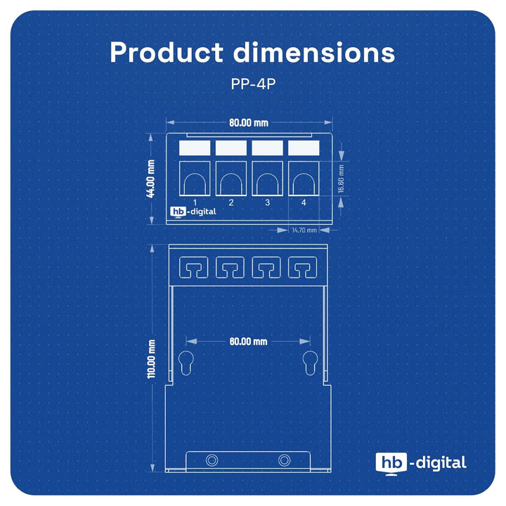 HB-DIGITAL 4-Port Patchpanel Patchfeld Verteilerfeld 1 HE 4x CAT 7 RJ45 Keystone Jack Modul vollgesc