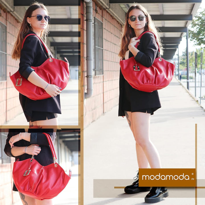 modamoda de - 228 - ital. Beuteltasche aus festem Leder Bordeauxviolett, Bordeauxviolett