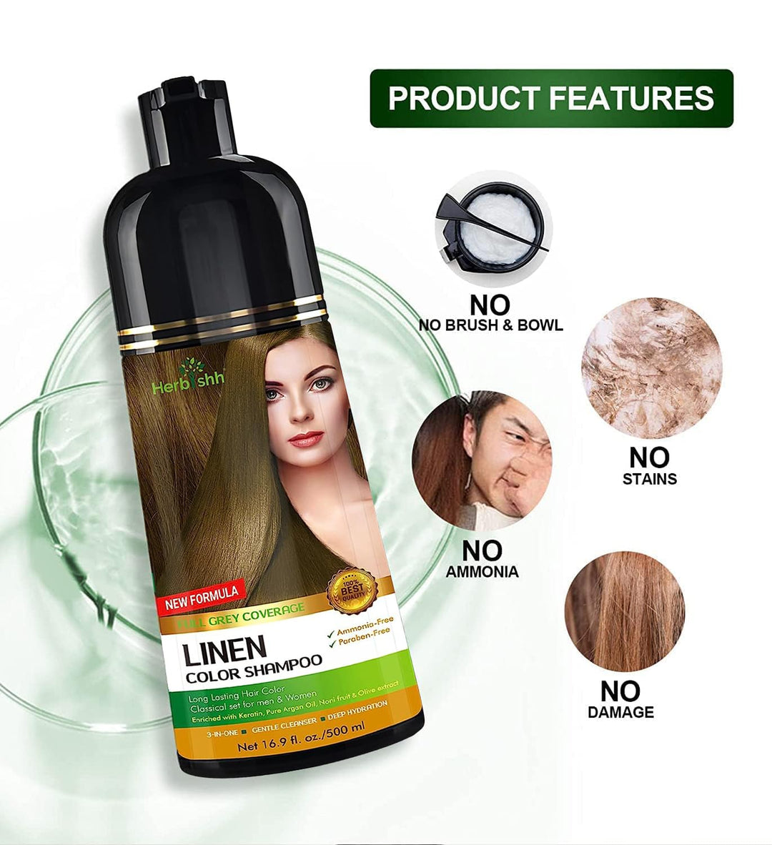 Herbishh Ultimate Hair Color Shampoo Kit (2 Stück Hair Color Shampoo + Argan Hair Mask) für graues H