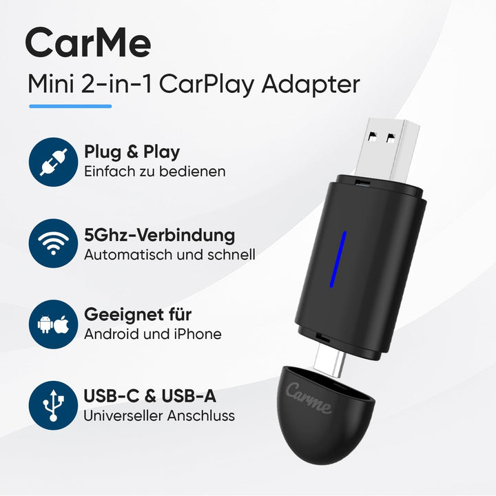 CarMe CarPlay Wireless Adapter & Android Auto Wireless Adapter - Mini USB 2-in-1 Auto Dongle - Wande
