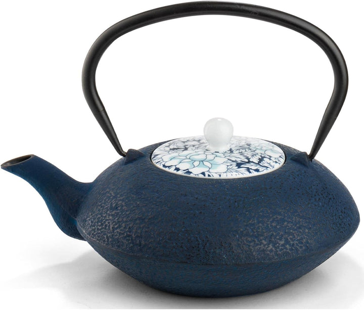 Teekanne asiatisch Gusseisen Set blau 1.2 Liter Teekessel mit Edelstahl Tee-Filter-Sieb-Einsatz für