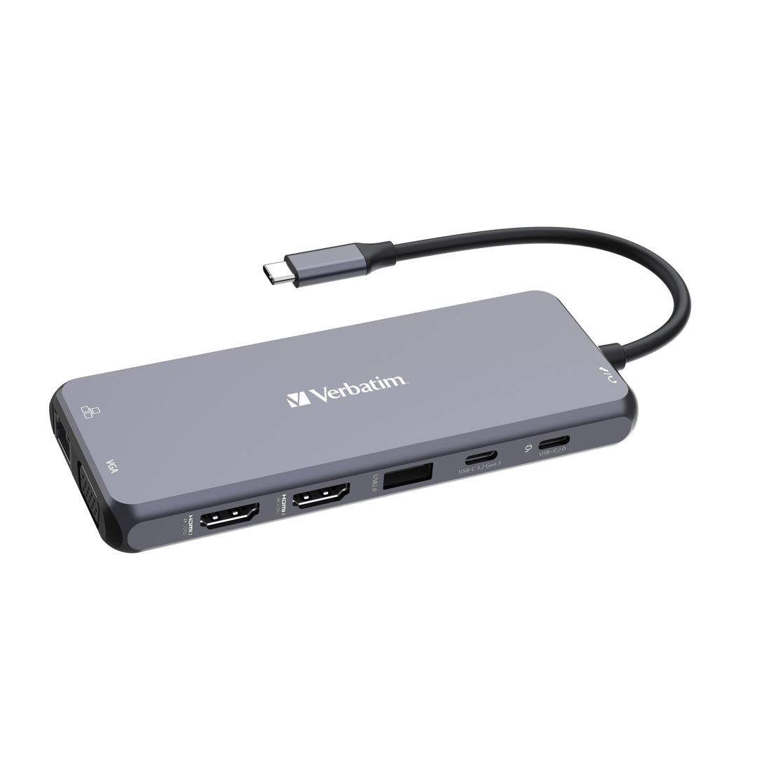 Verbatim USB C Hub 14-in-1, Multiport Adapter USB-C auf HDMI, VGA, RJ45, USBA-A und USB-C PD, mit SD