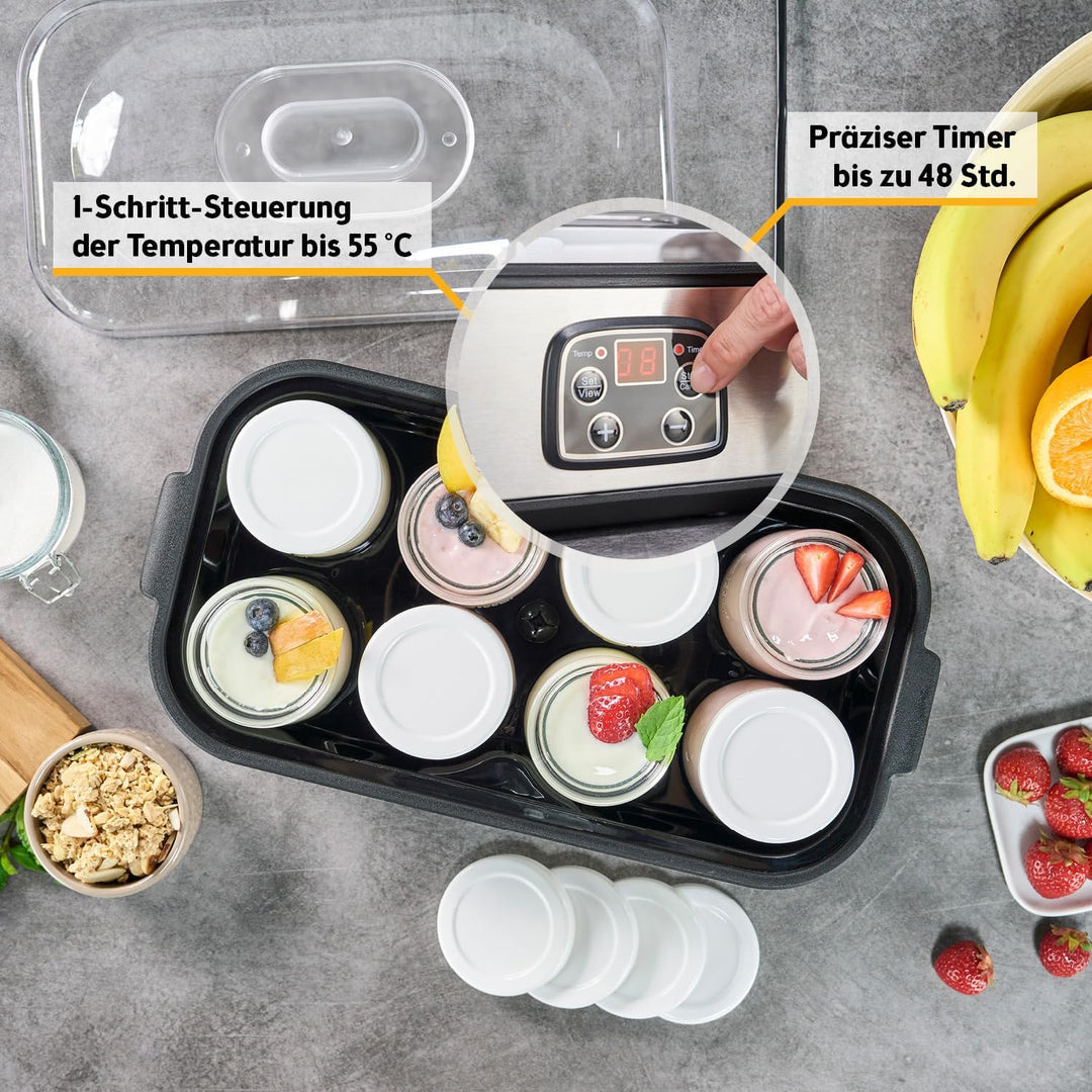 TZS First Austria elektischer Joghurtbereiter, Joghurt Maker, 30 W, 8 Gläser, 190 ml, LCD-Display, T