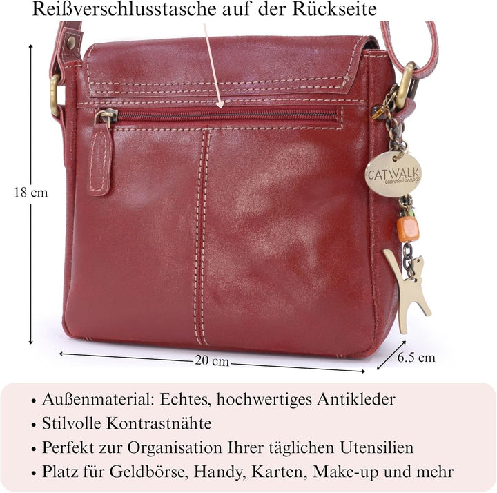 Catwalk Collection Handbags - Vintage Grobem Leder - Klien Umhängetasche Messenger/Schultertasche -