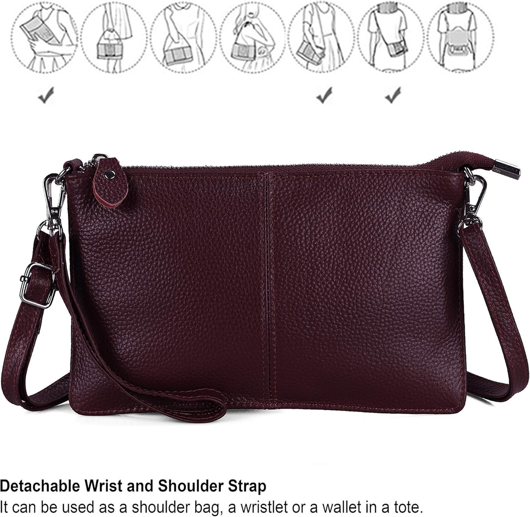 Befen Leder-Clutch, Geldbörse, kleine Umhängetasche für Damen Burgunderfarben, Burgunderfarben