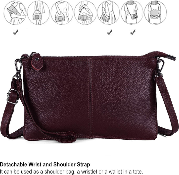 Befen Leder-Clutch, Geldbörse, kleine Umhängetasche für Damen Burgunderfarben, Burgunderfarben