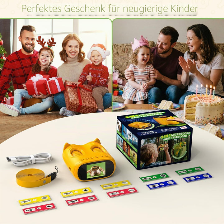 1000X Mikroskop für Kinder Taschenmikroskop Digital: 2-in-1 Handmikroskop und Teleskop für Kinder mi