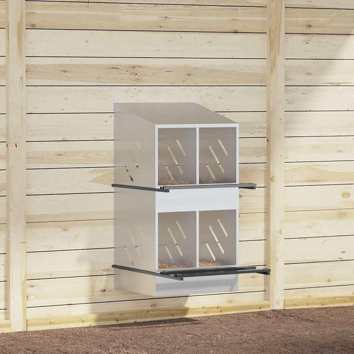 Hühner-Nistkasten aus verzinktem Metall mit 4 Fächern, 54 x 79 x 109,5 cm, mit Sitzstange, Belüftung