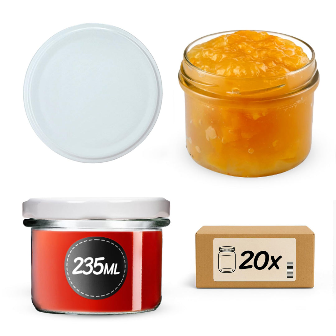KADAX 20er Set Marmeladengläser 235ml TO82 Weiss, Einmachgläser Vorratsgläser Mason Jar mit Schraubd