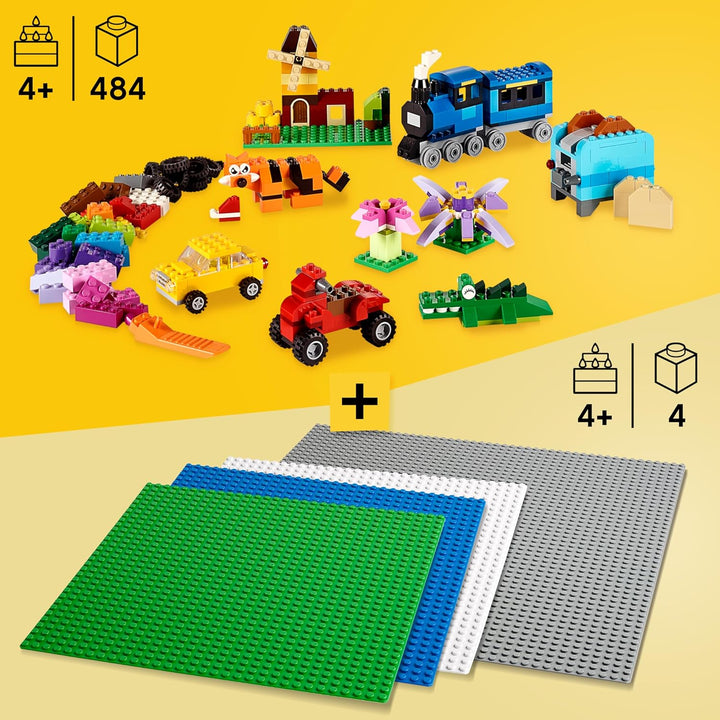 Lego Classic Bausteine Box Mittelgross + Grüne, Blaue, Weisse & Graue Lego Platte: Aufbewahrungsboxe
