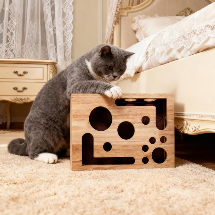 2 Stück Cat Nail File Enrichment Box, Holz Katzenpuzzle Anreicherungsbox Mit Kratzer, Interaktives L