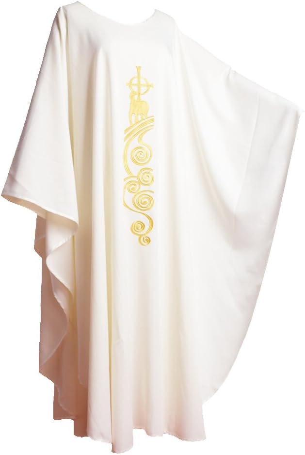 BLESSUME Chasuble Kirche Lamm Gestickter Priester Gewänder Kein Kragen Weiss