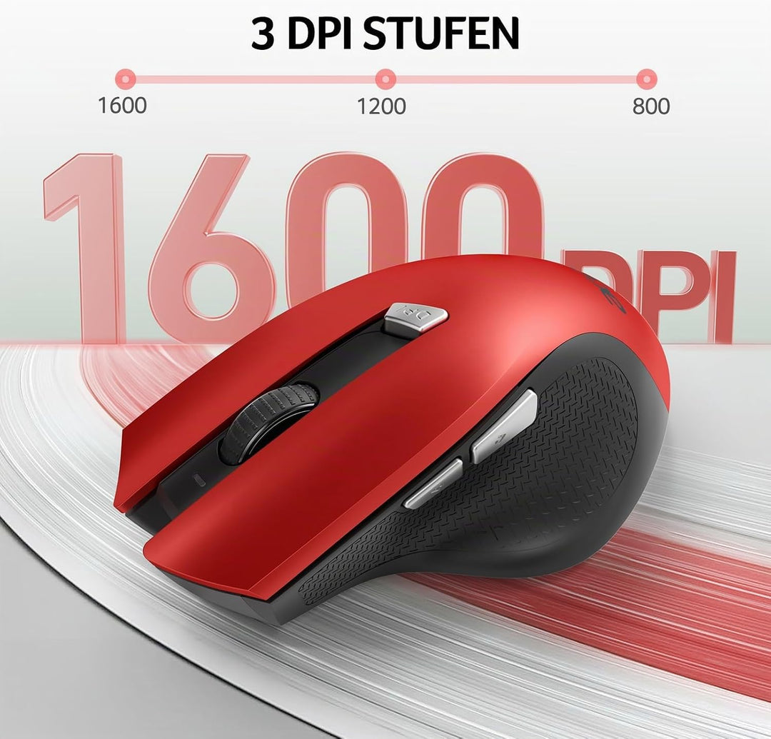 acer Maus Kabellos, 2.4GHz 1600 DPI Funkmaus, 3 Einstellbare DPI Wireless Mouse mit 6 Tasten, Batter