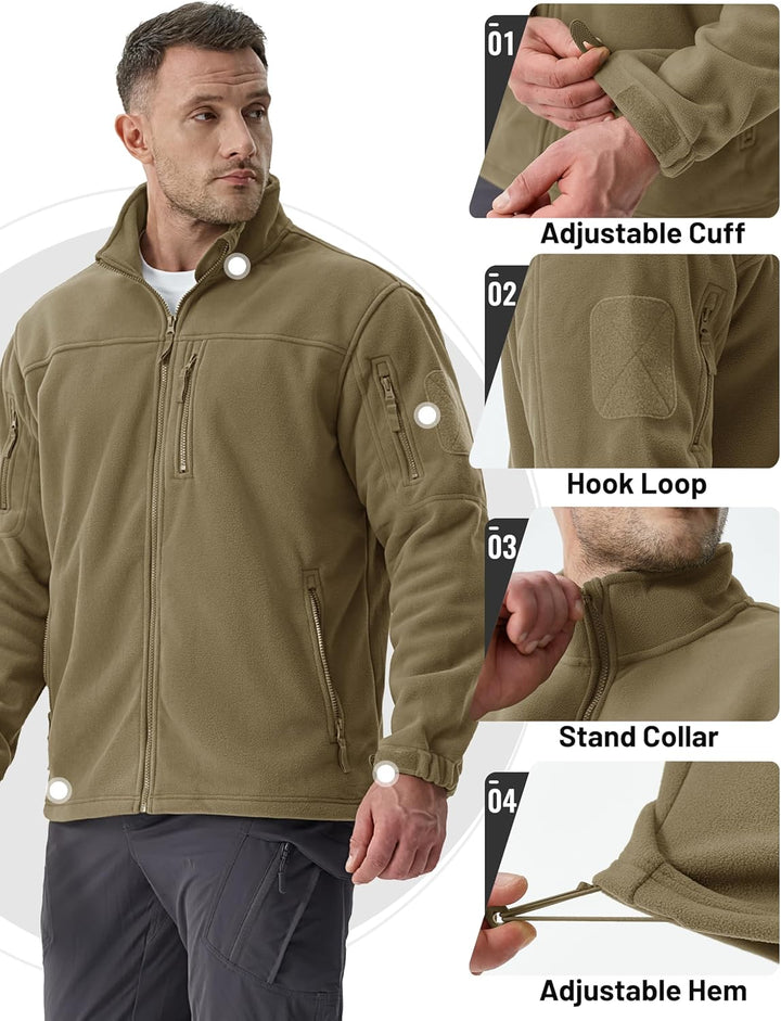 TACVASEN Herren Militär Outdoor Fleecejacke Warme Taktische Jacke Fleece Jacket XL Khaki, XL Khaki