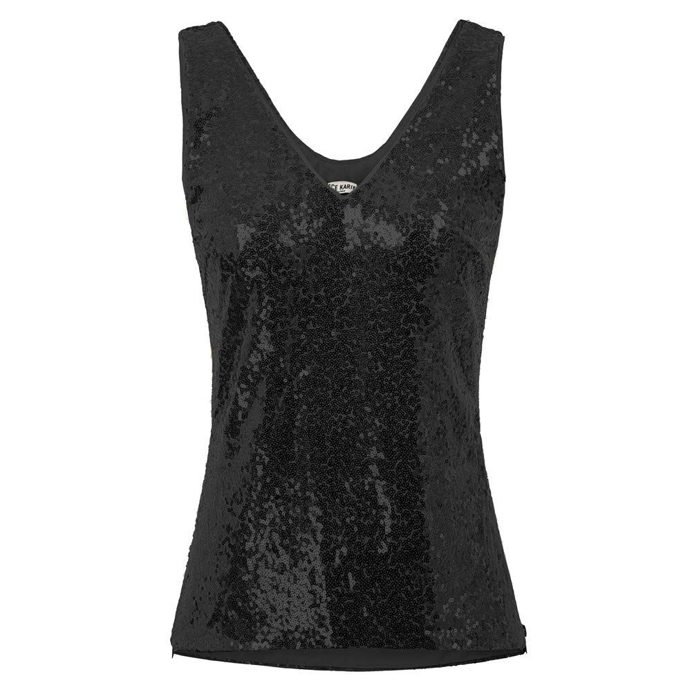 GRACE KARIN Damen Pailletten Tops Sparkle Shimmer Weste Ärmellos V-Ausschbitt U-Back Side Split Blus