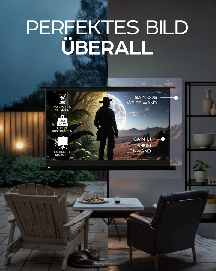 Beamer Leinwand mit Stativ 60 zoll – Projektor Leinwand für Indoor und Outdoor für Film und Büropräs