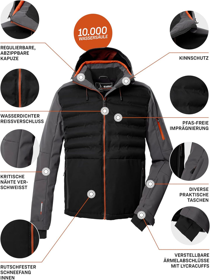 Killtec Herren Ksw 72 Mn Ski Jckt Hybridjacke/Steppjacke mit abzipbarer Kapuze und Schneefang S Schw
