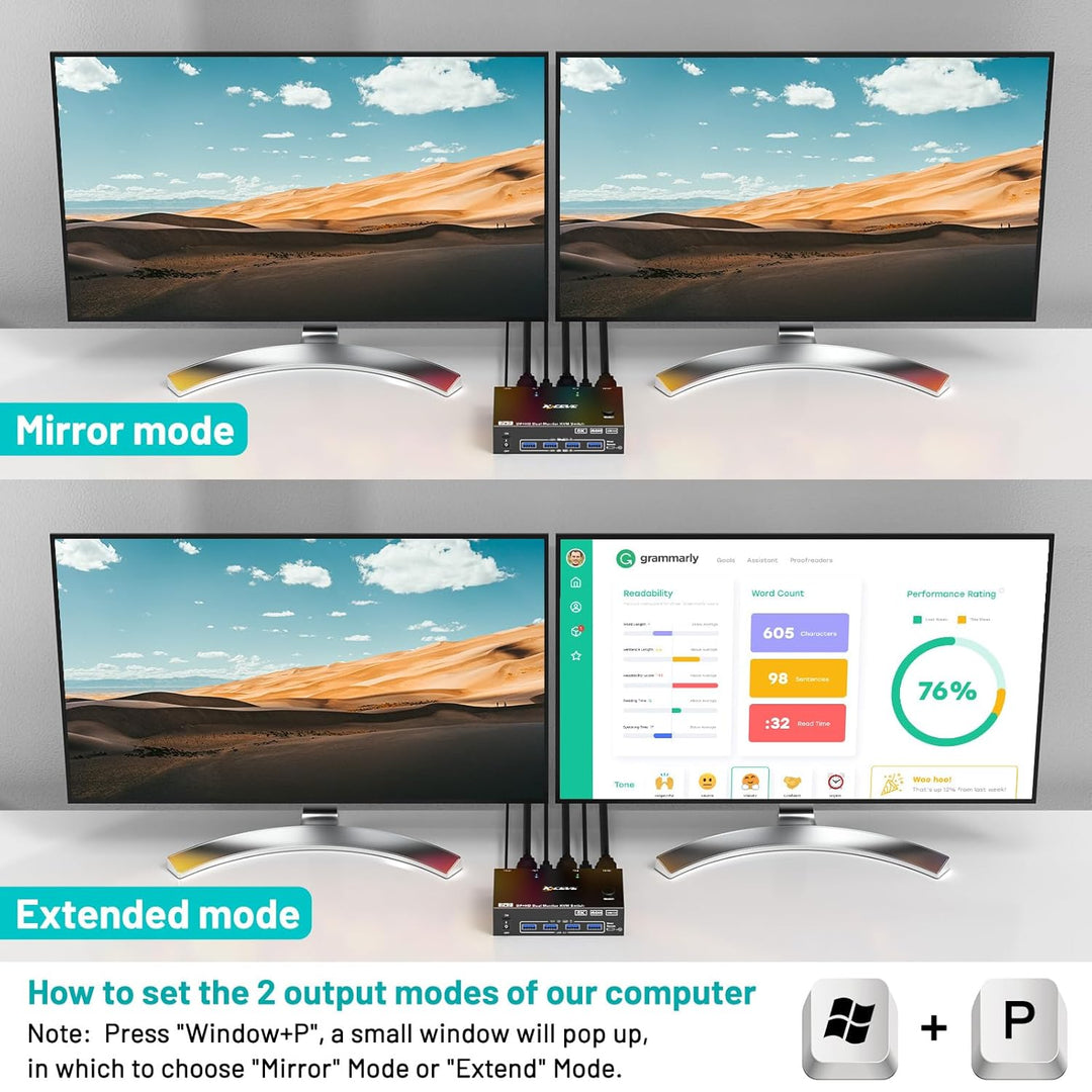 4K@144Hz HDMI Displayport KVM Switch 2 PC 2 Monitore 8K@60Hz, MLEEDA USB 3.0 Dual Monitor KVM Switch
