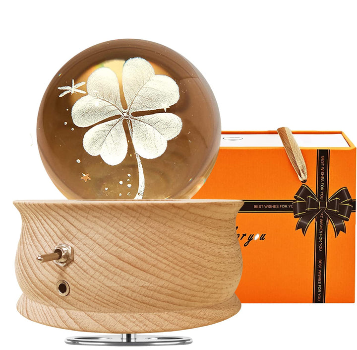 Spieluhr mit Kristallkugel 360°Rotation Base 3D Kristallkugel 70mm Kugelglas Geschenk für Weihnachte