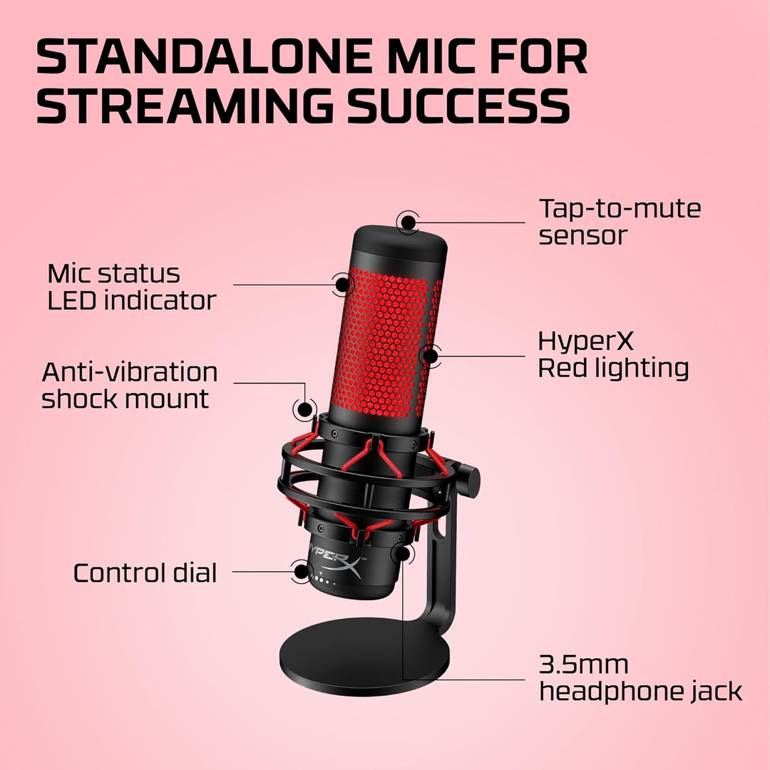 HyperX QuadCast – Standalone USB Mikrofon mit umfangreichen Funktionen für Streamer Gamer, Schwarz Q