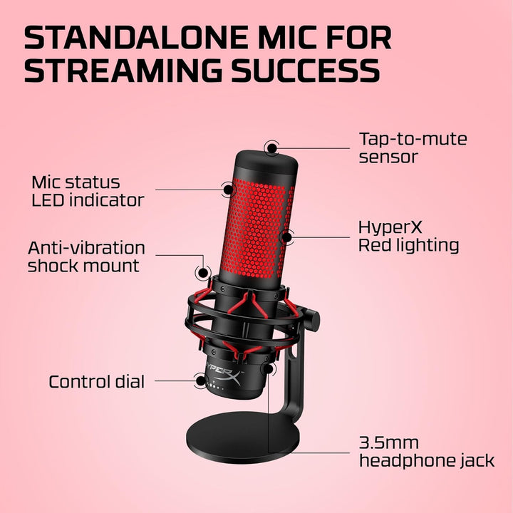 HyperX QuadCast – Standalone USB Mikrofon mit umfangreichen Funktionen für Streamer Gamer, Schwarz Q
