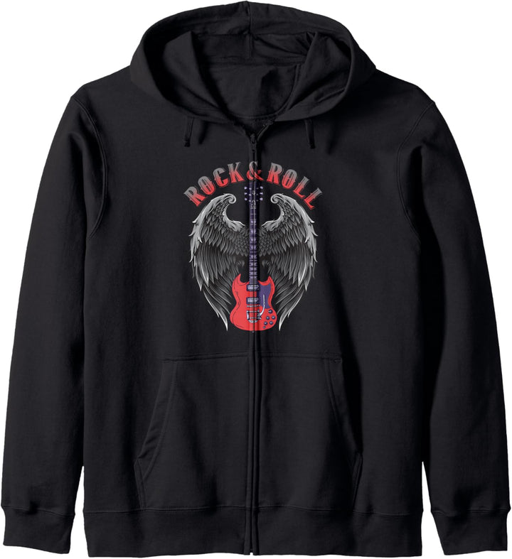 Vintage Retro 80er Jahre Musik Gitarre Flügel Rock & Roll Kapuzenjacke