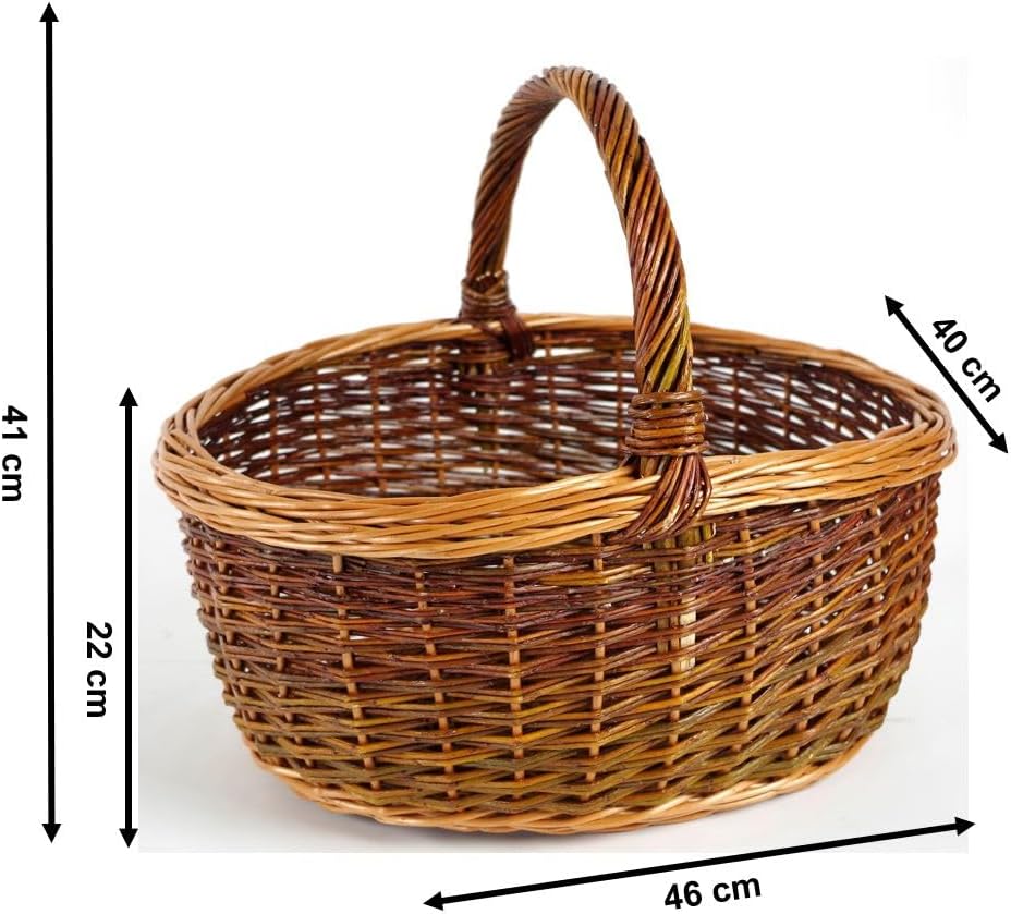 Kobolo Weidenkorb Einkaufskorb handgeflochten aus Weide mit Henkel 46x40x41 cm