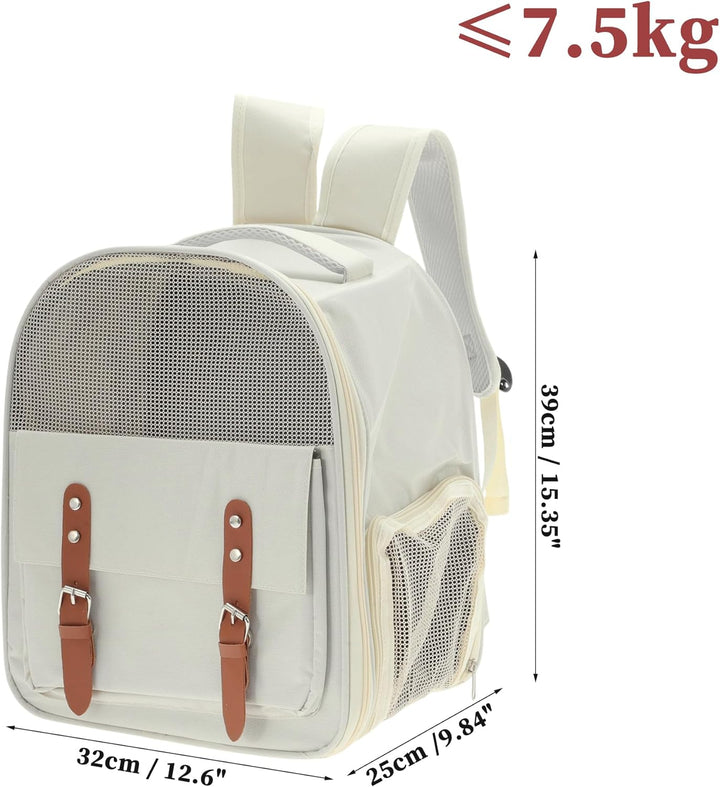 Haustierträger Rucksack Beige 1Stk Für Katzen Kleine Hunde | Oxford-Stoff, Netzstoff, 32X25X39Cm, Ma