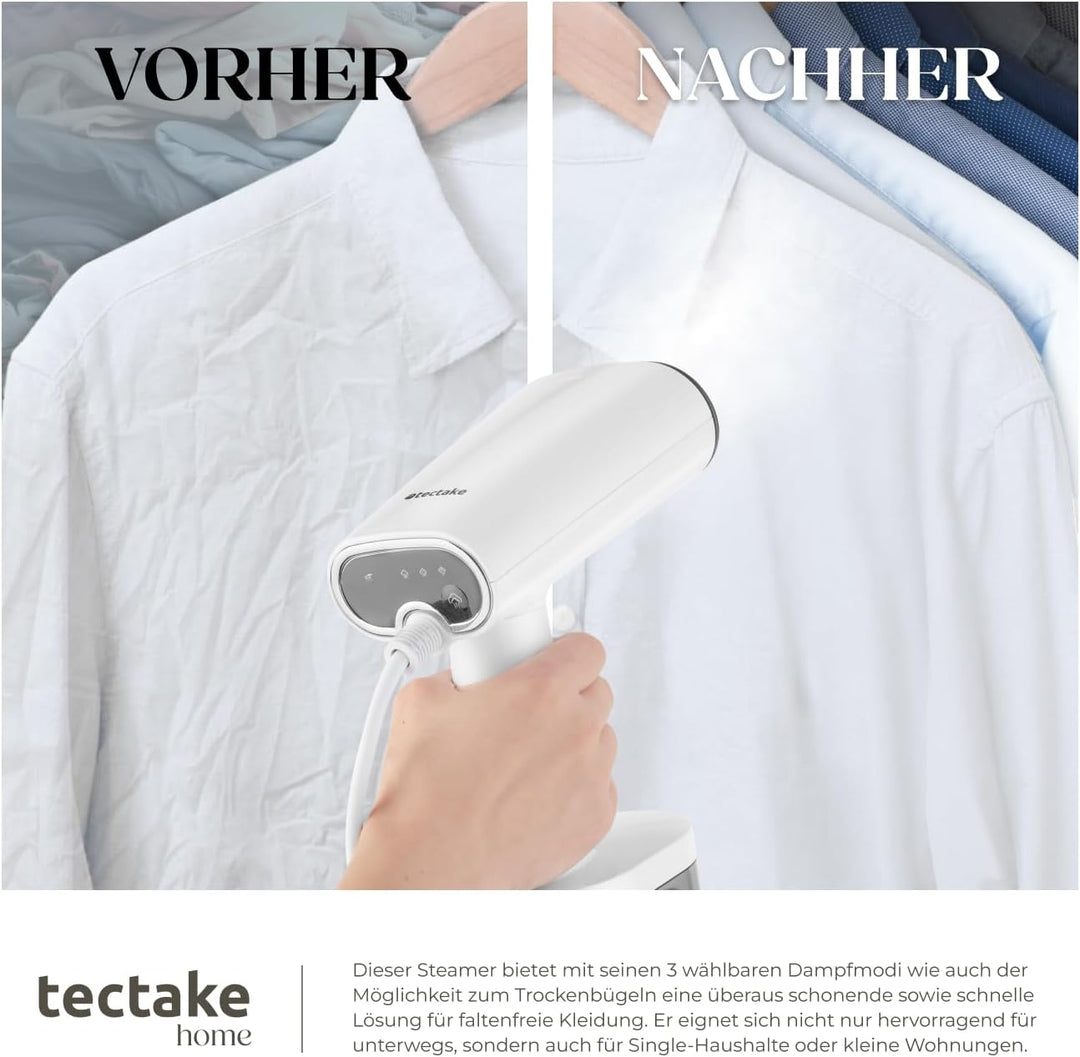 tectake® Dampfglätter, Steamer mit 4 Modi und Flaschenadapter für Reise, Hemden bügeln, Blusenbügler