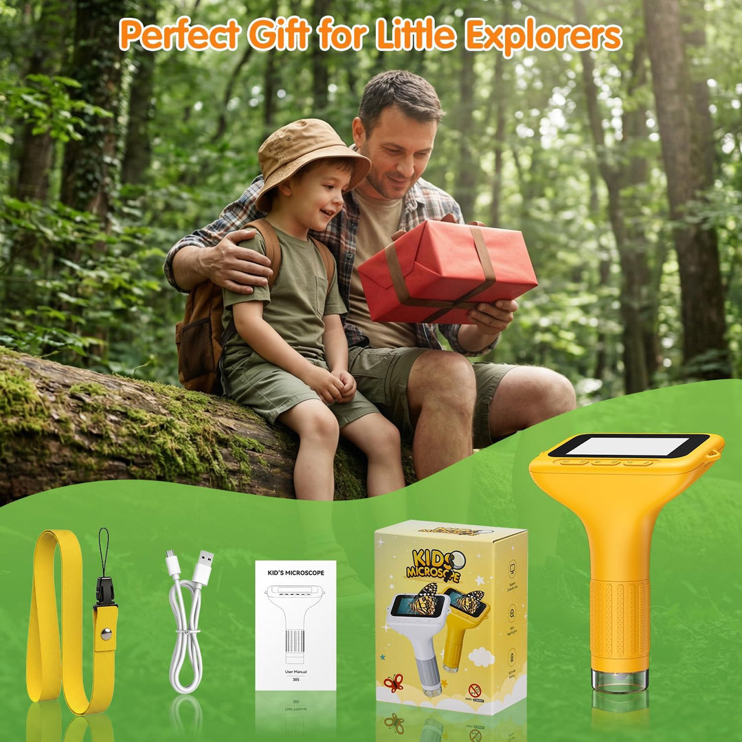 Mikroskop für Kinder, 1080P HD 3.0" IPS Bildschirm Taschenmikroskop, mit 8 LED Licht, 1000X Vergröss