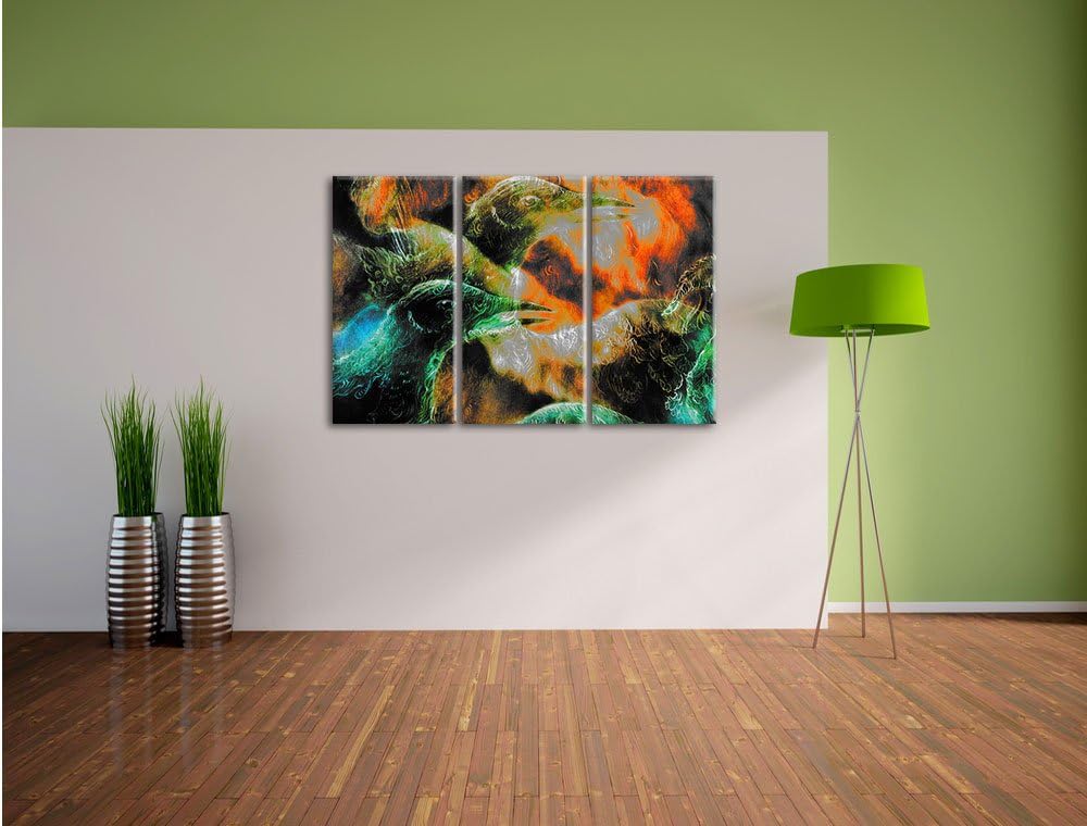 Pixxprint Vogel Phönix Collage als Leinwandbild | Grösse: 3 Teilig (120x80) | Wandbild| Kunstdruck |